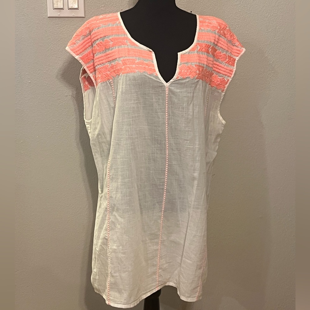 Jcrew Women's Pink & White Embroidered Linen Swim Coverup Size XL NWOT